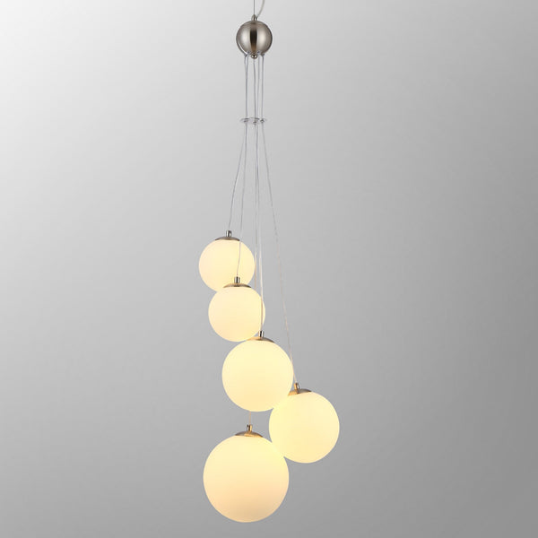 Shute 5lt Pendant in Satin Nickel & Opal Glass