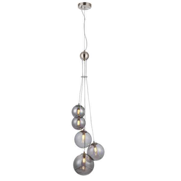 Shute 5lt Pendant in Satin Nickel & Smoked Plated Glass