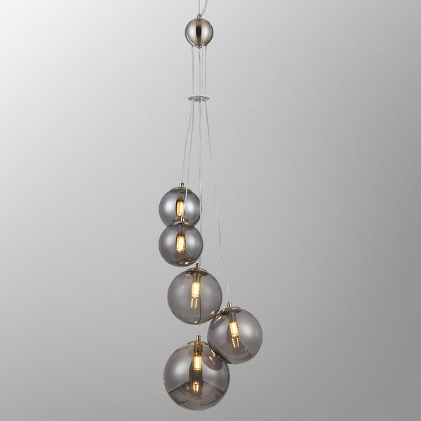 Shute 5lt Pendant in Satin Nickel & Smoked Plated Glass