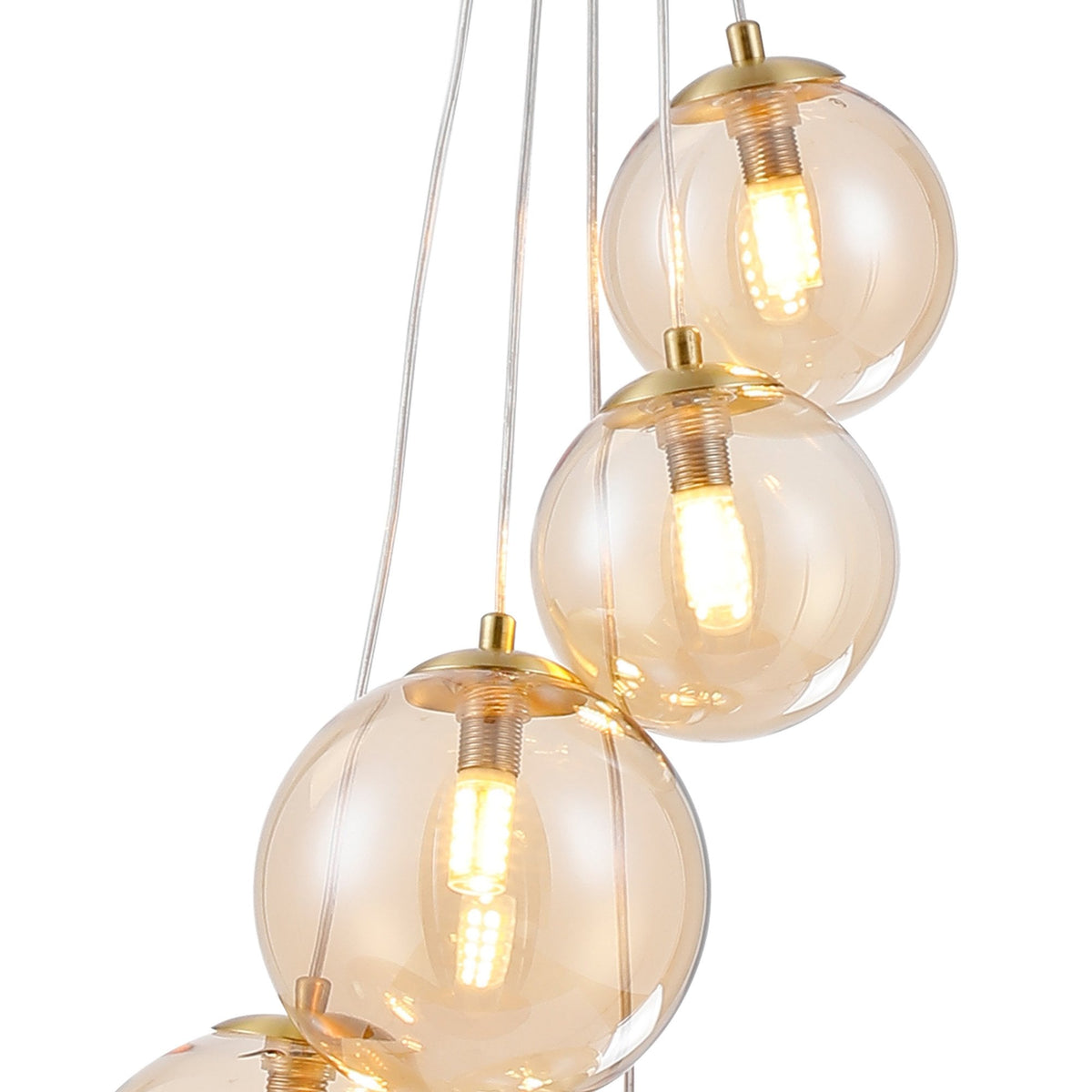Shute 5lt Pendant in Satin Gold & Amber Plated Glass