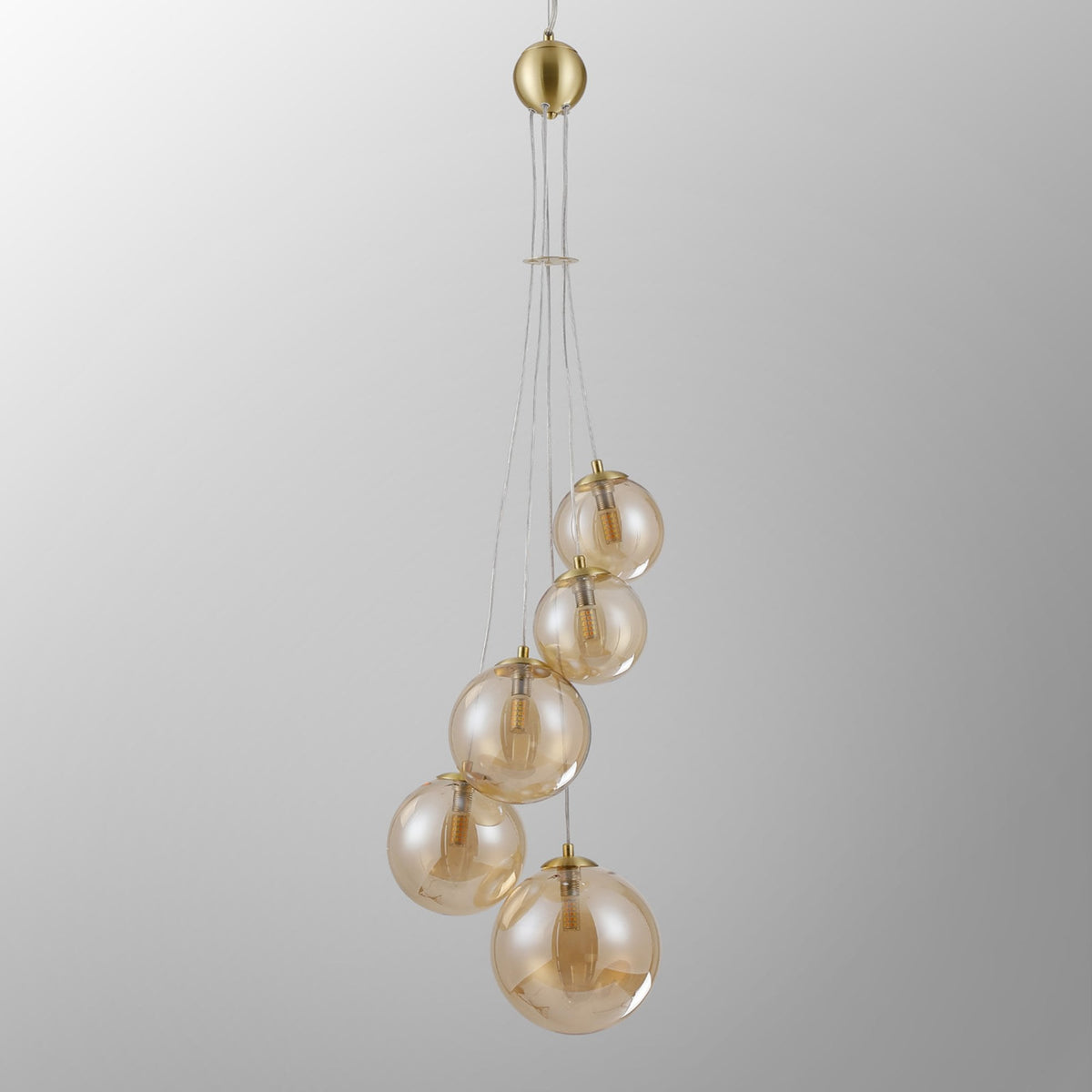 Shute 5lt Pendant in Satin Gold & Amber Plated Glass
