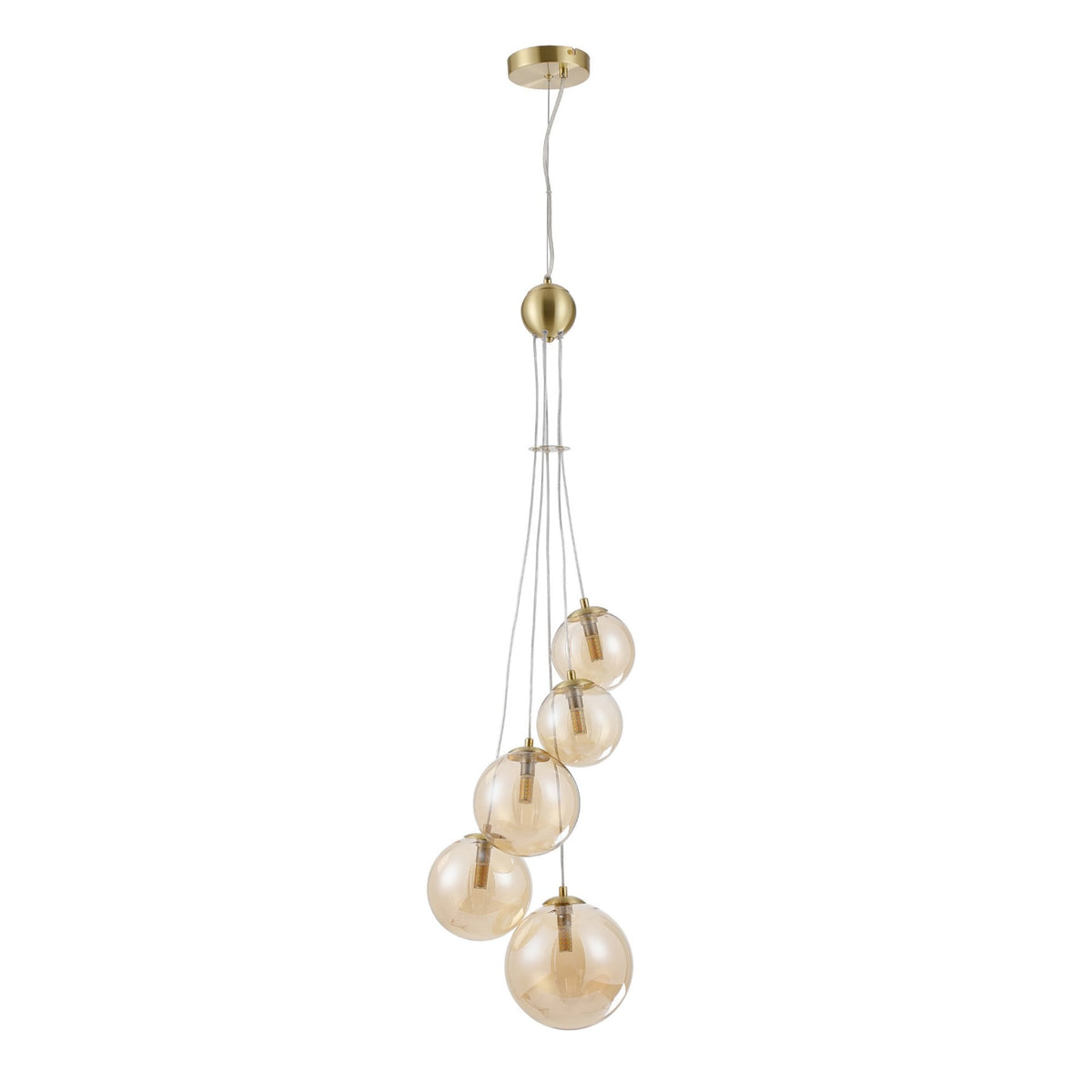 Shute 5lt Pendant in Satin Gold & Amber Plated Glass
