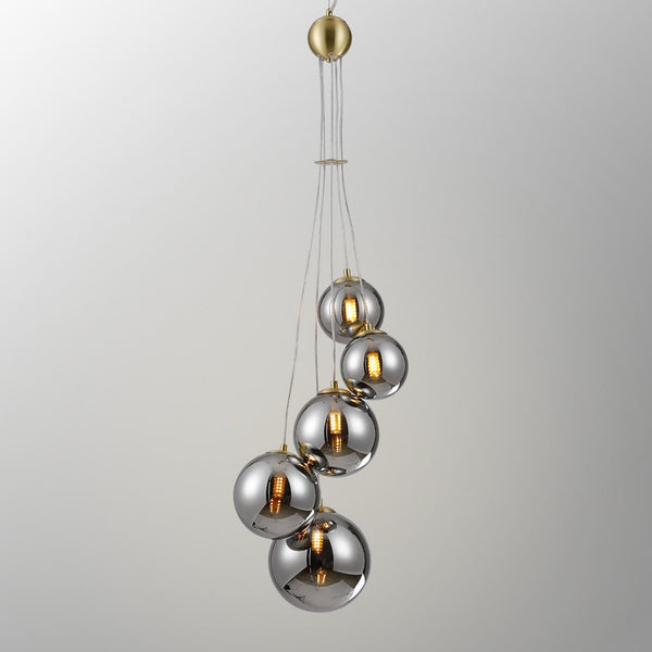 Shute 5lt Pendant in Satin Gold & Chrome Plated Glass
