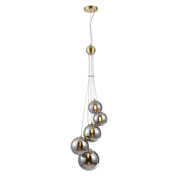 Shute 5lt Pendant in Satin Gold & Chrome Plated Glass