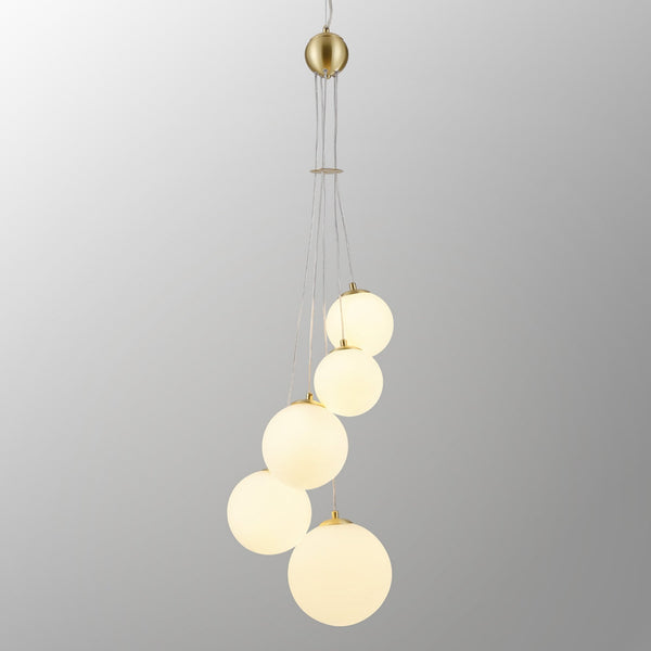 Shute 5lt Pendant in Satin Gold & Opal Glass