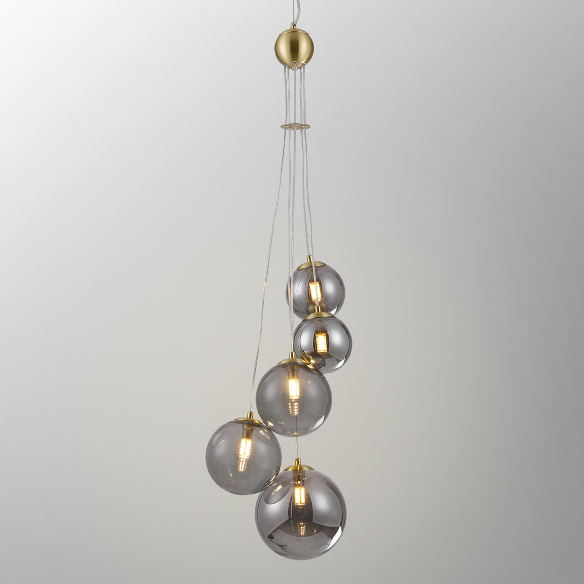 Shute 5lt Pendant in Satin Gold & Smoked Plated Glass