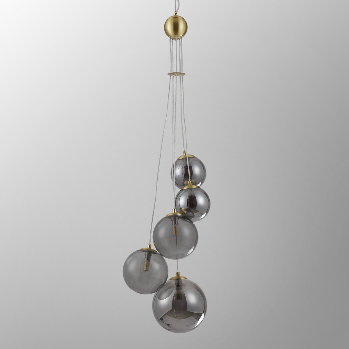 Shute 5lt Pendant in Satin Gold & Smoked Plated Glass