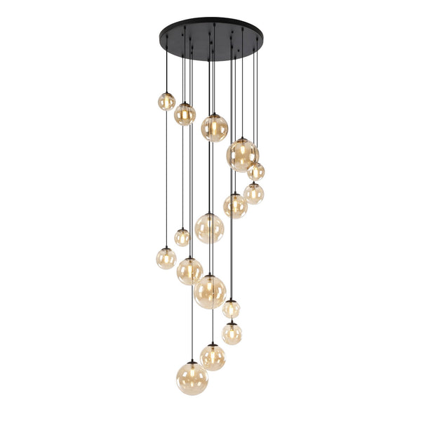 Shute 16lt Pendant in Satin Black & Amber Plated Glass