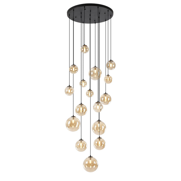Shute 16lt Pendant in Satin Black & Amber Plated Glass