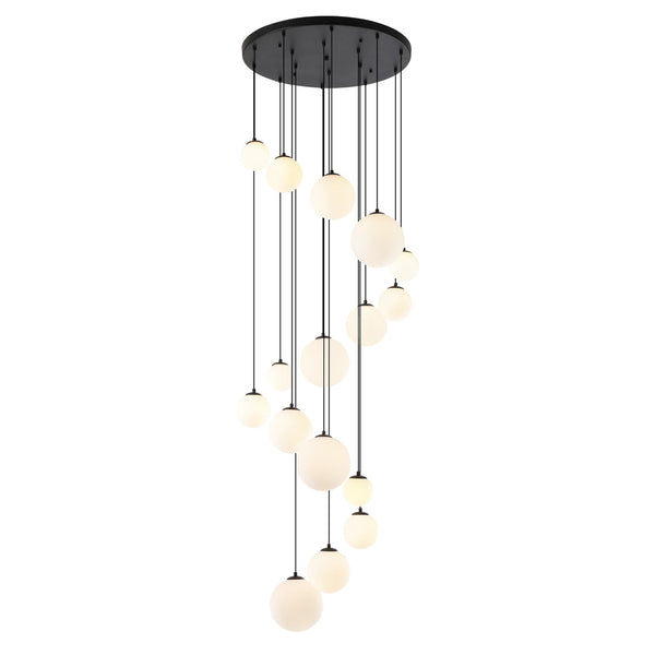 Shute 16lt Pendant in Satin Black & Opal Glass