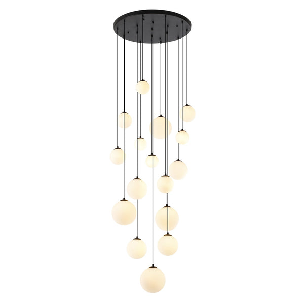 Shute 16lt Pendant in Satin Black & Opal Glass