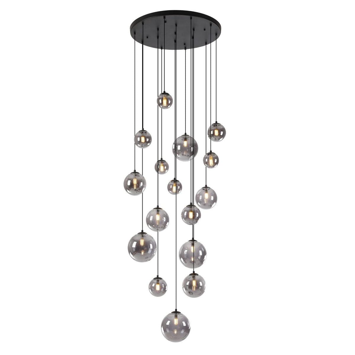Shute 16lt Pendant in Satin Black & Smoked Plated Glass