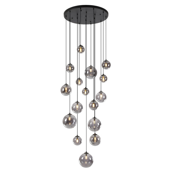 Shute 16lt Pendant in Satin Black & Smoked Plated Glass