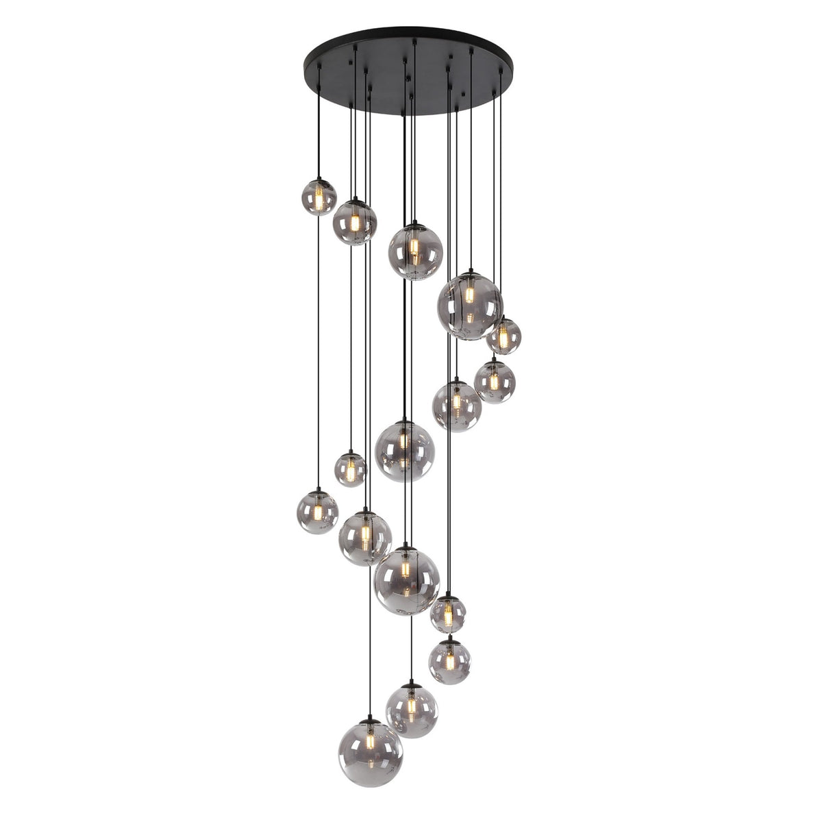 Shute 16lt Pendant in Satin Black & Smoked Plated Glass