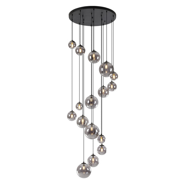 Shute 16lt Pendant in Satin Black & Smoked Plated Glass