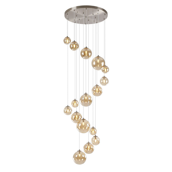 Shute 16lt Pendant in Satin Nickel & Amber Plated Glass