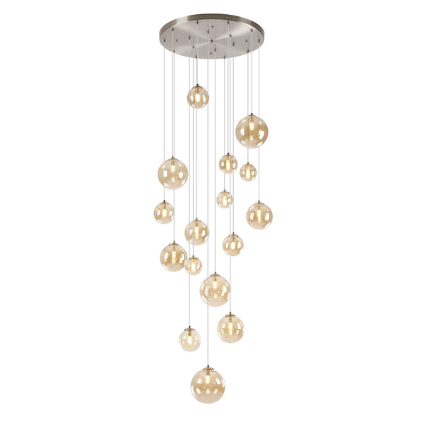 Shute 16lt Pendant in Satin Nickel & Amber Plated Glass