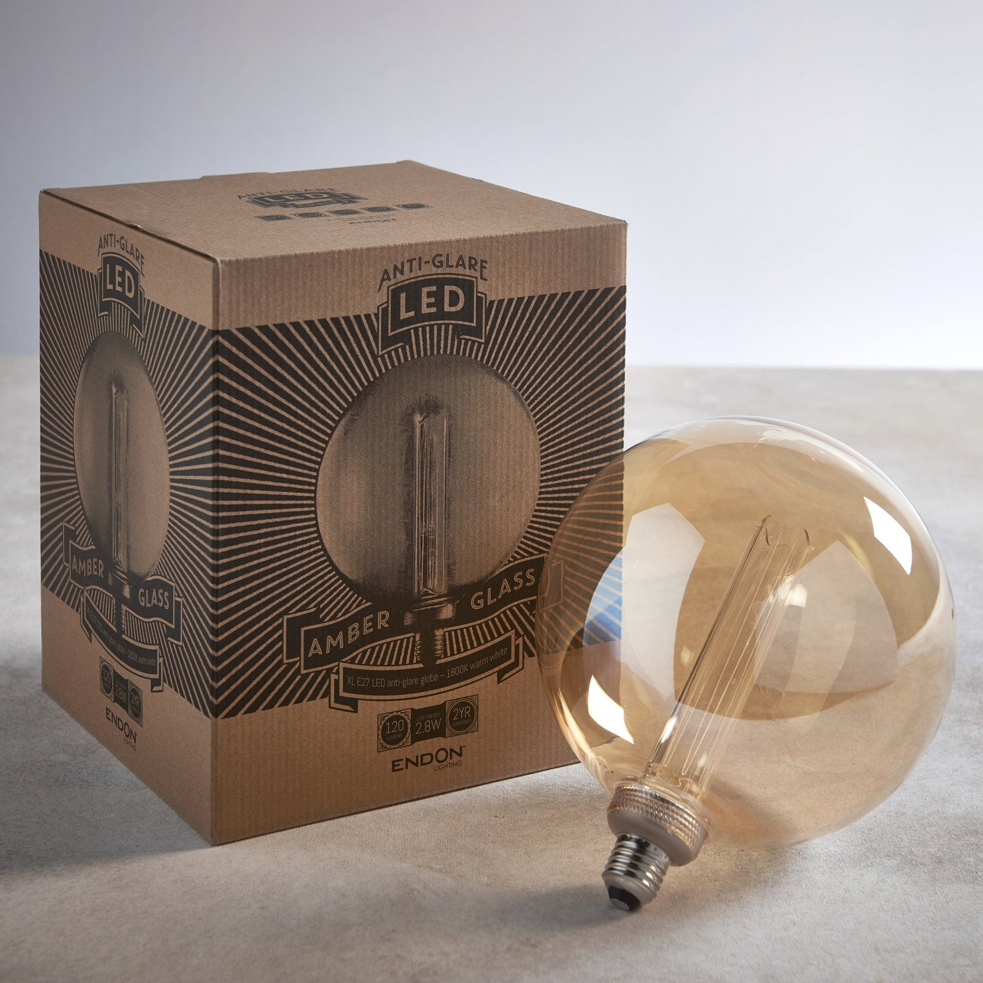E27 Etched Filament Tube Extra Warm Amber 200mm LED Globe 2.8W 1800K 120lm