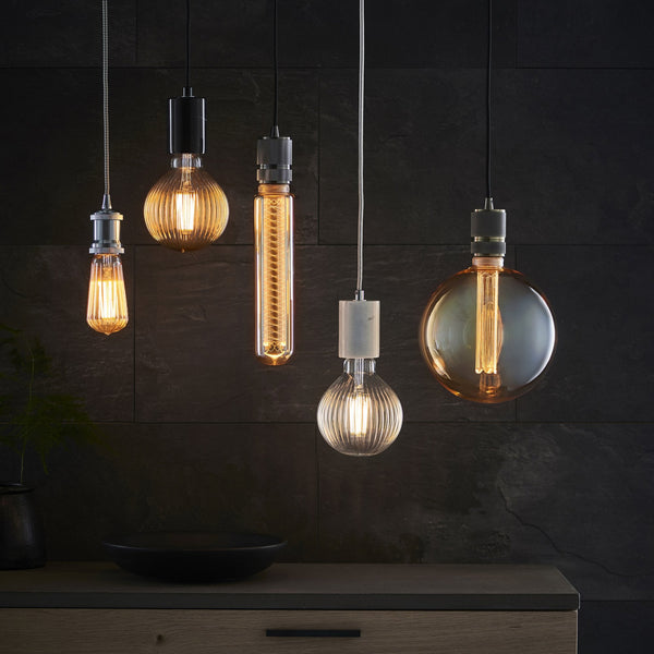 E27 Etched Filament Tube Extra Warm White Amber 200mm LED Globe 2.8W 1800K 120lm