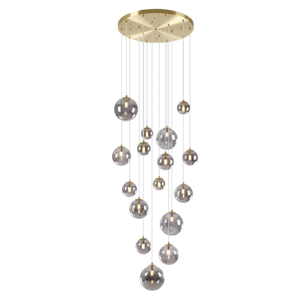 Shute 16lt Pendant in Satin Gold & Smoked Plated Glass