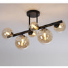 Shute 6lt Semi Flush Ceiling Light in Satin Black & Amber Plated Glass
