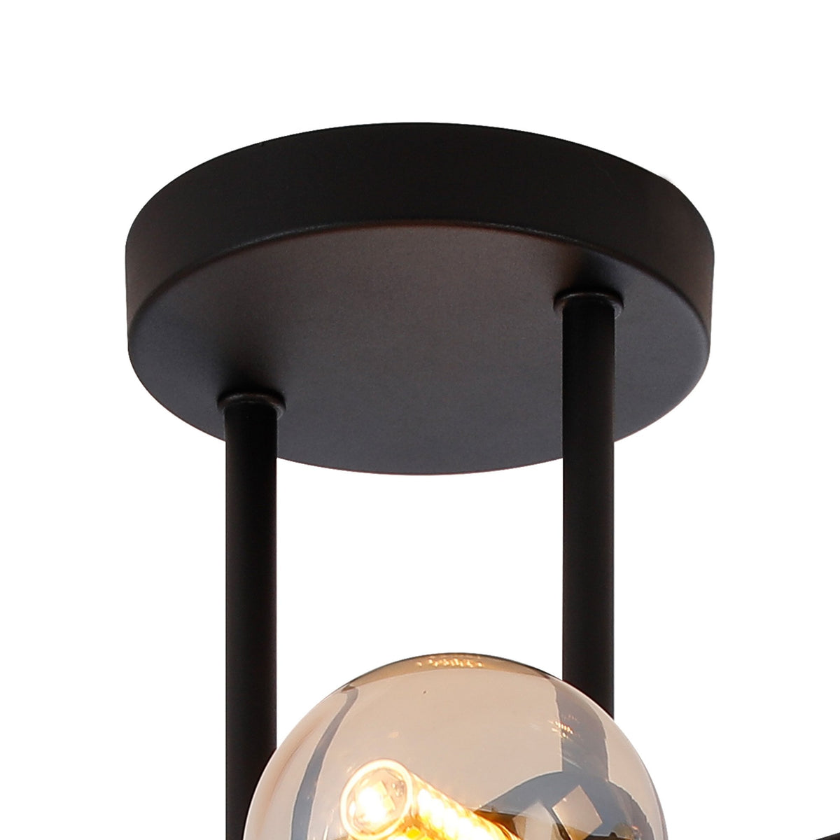 Shute 6lt Semi Flush Ceiling Light in Satin Black & Amber Plated Glass