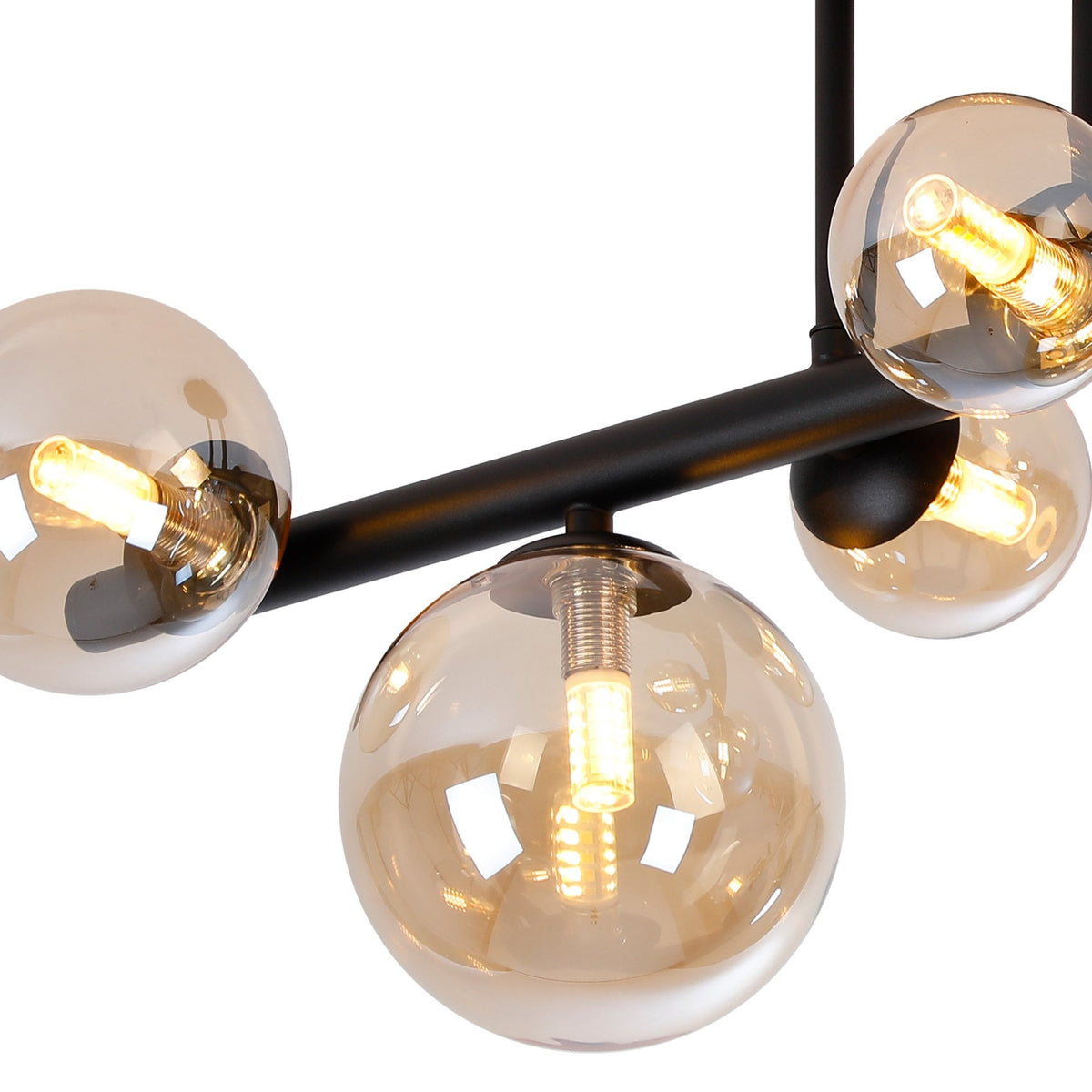 Shute 6lt Semi Flush Ceiling Light in Satin Black & Amber Plated Glass