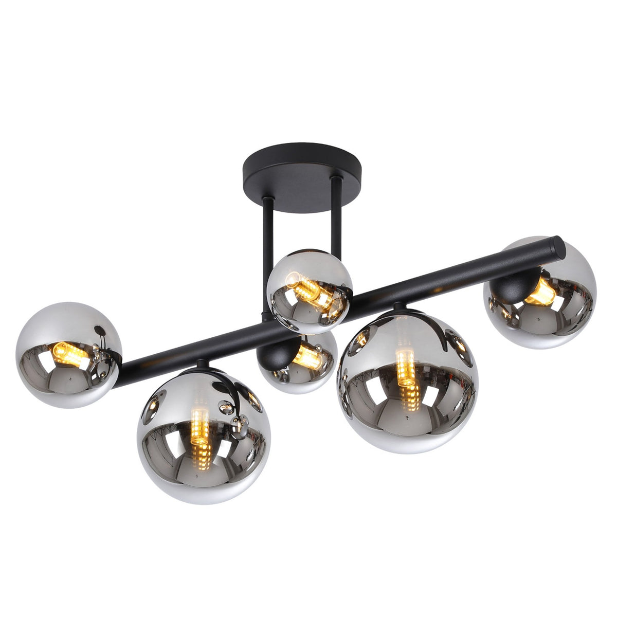 Shute 6lt Semi Flush Ceiling Light in Satin Black & Chrome Plated Glass