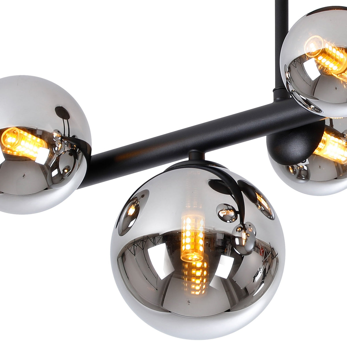 Shute 6lt Semi Flush Ceiling Light in Satin Black & Chrome Plated Glass