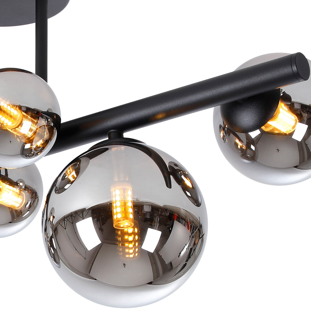 Shute 6lt Semi Flush Ceiling Light in Satin Black & Chrome Plated Glass
