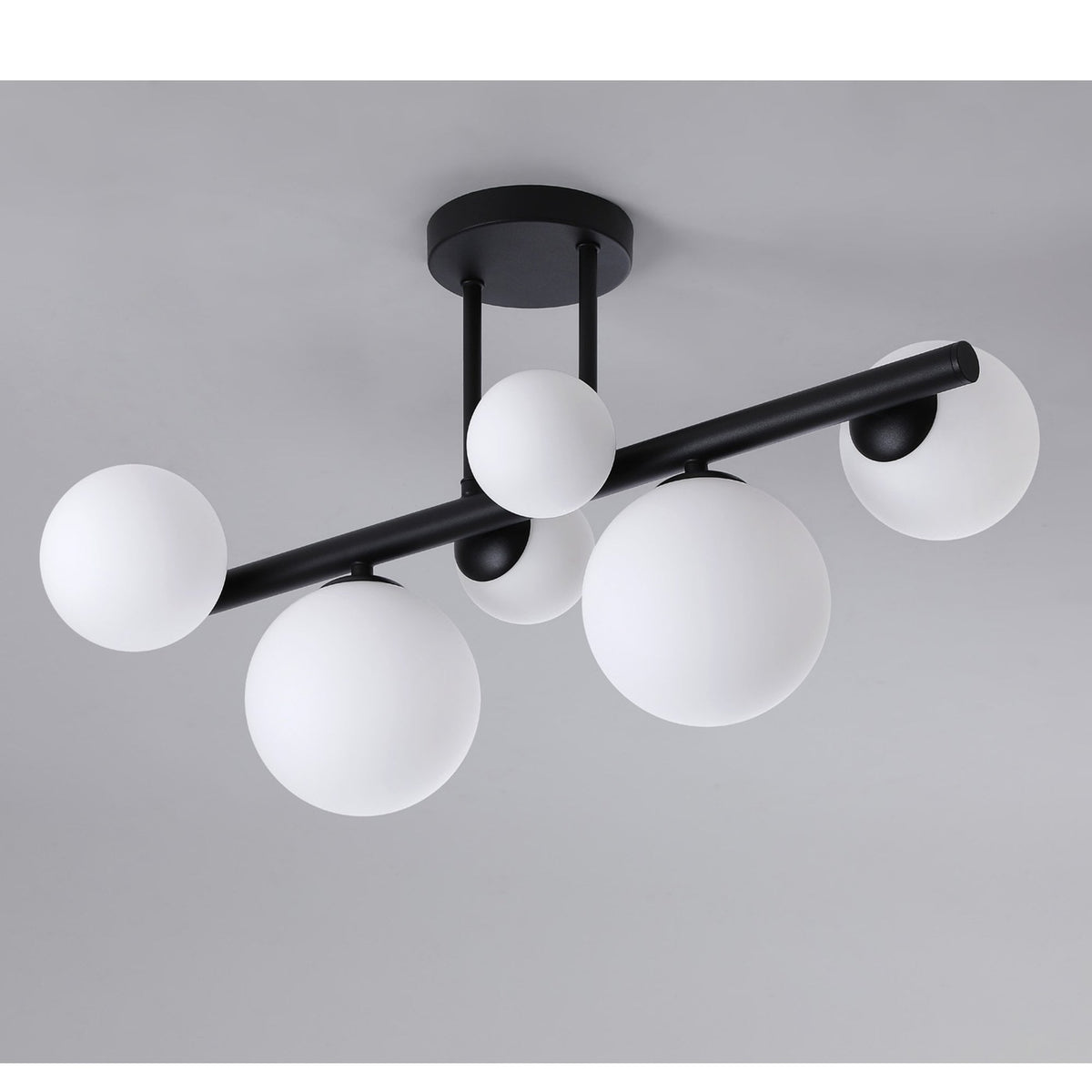 Shute 6lt Semi Flush Ceiling Light in Satin Black & Opal Glass