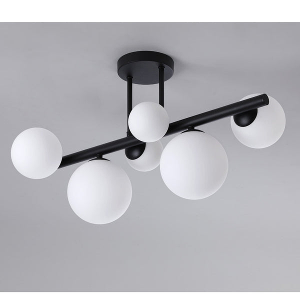 Shute 6lt Semi Flush Ceiling Light in Satin Black & Opal Glass