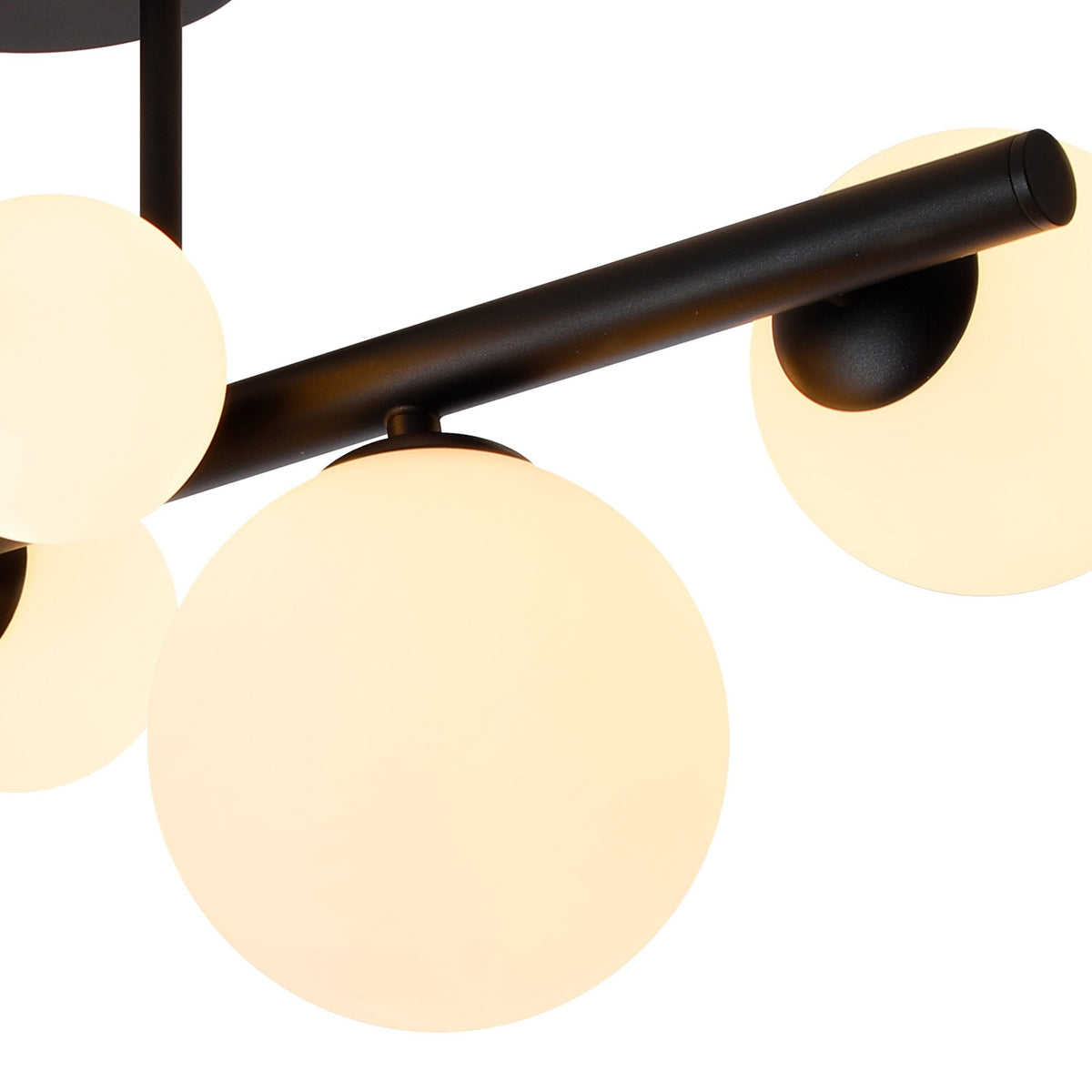 Shute 6lt Semi Flush Ceiling Light in Satin Black & Opal Glass
