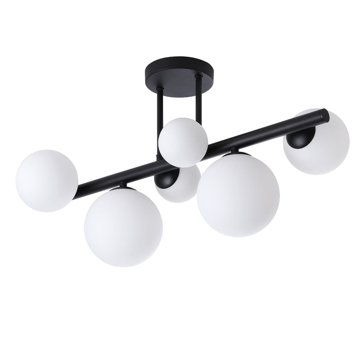 Shute 6lt Semi Flush Ceiling Light in Satin Black & Opal Glass