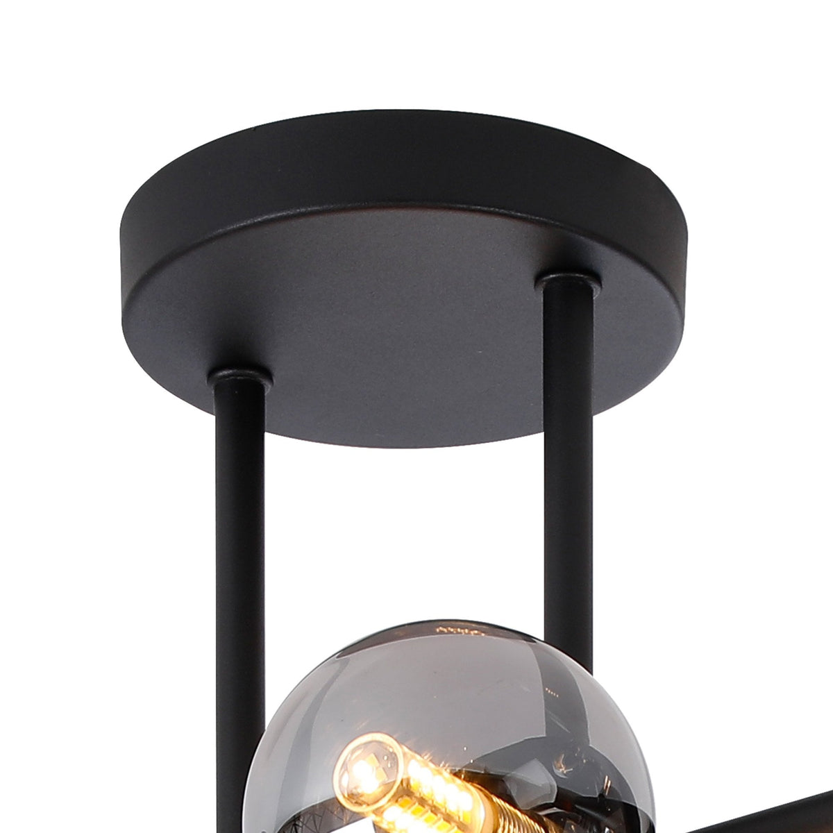 Shute 6lt Semi Flush Ceiling Light in Satin Black & Smoked Plated Glass