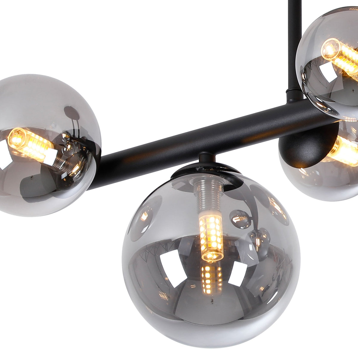 Shute 6lt Semi Flush Ceiling Light in Satin Black & Smoked Plated Glass