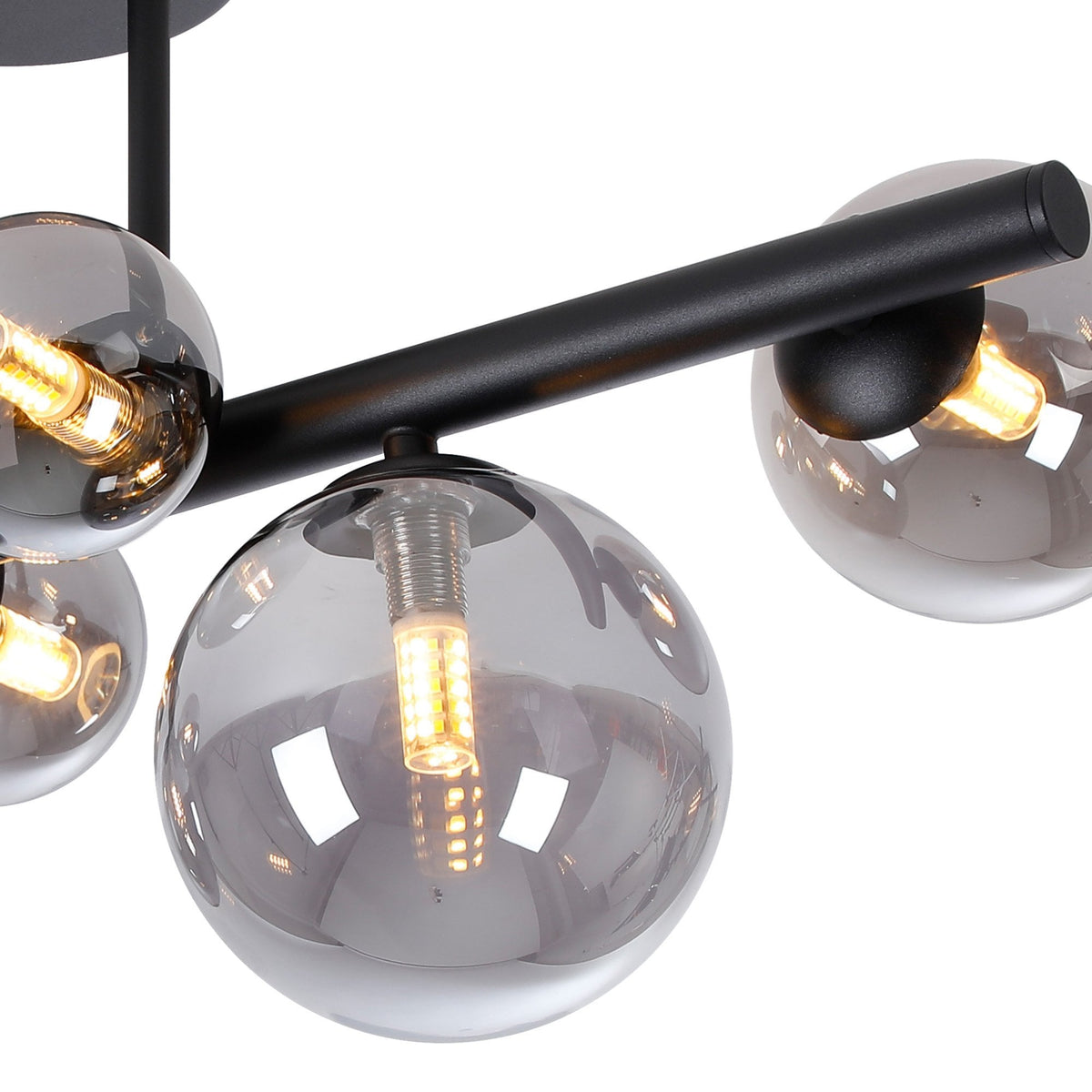 Shute 6lt Semi Flush Ceiling Light in Satin Black & Smoked Plated Glass