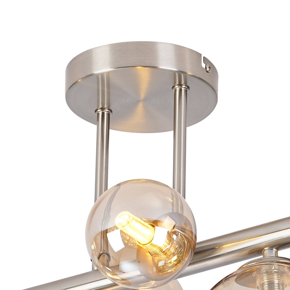 Shute 6lt Semi Flush Ceiling Light in Satin Nickel & Amber Plated Glass