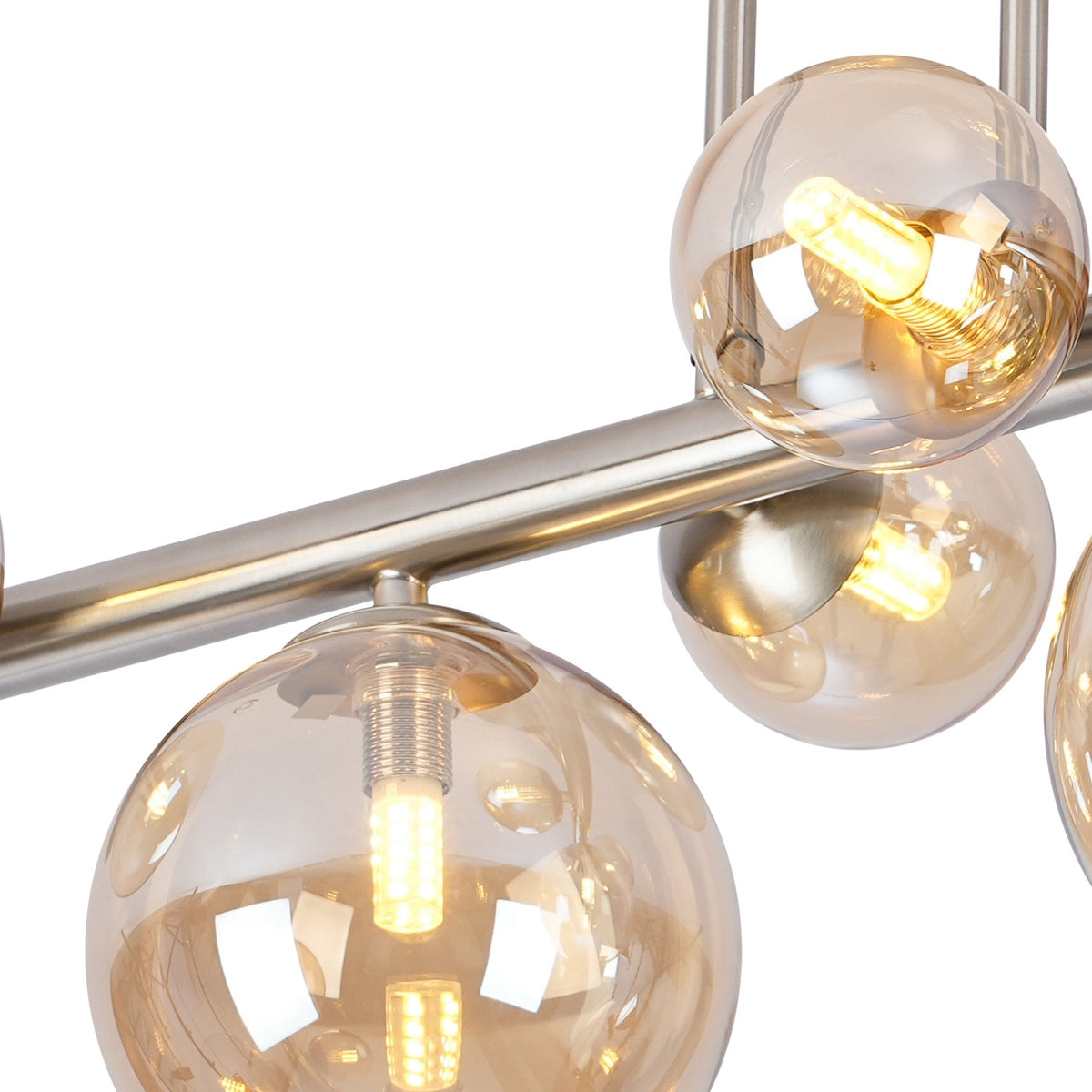 Shute 6lt Semi Flush Ceiling Light in Satin Nickel & Amber Plated Glass