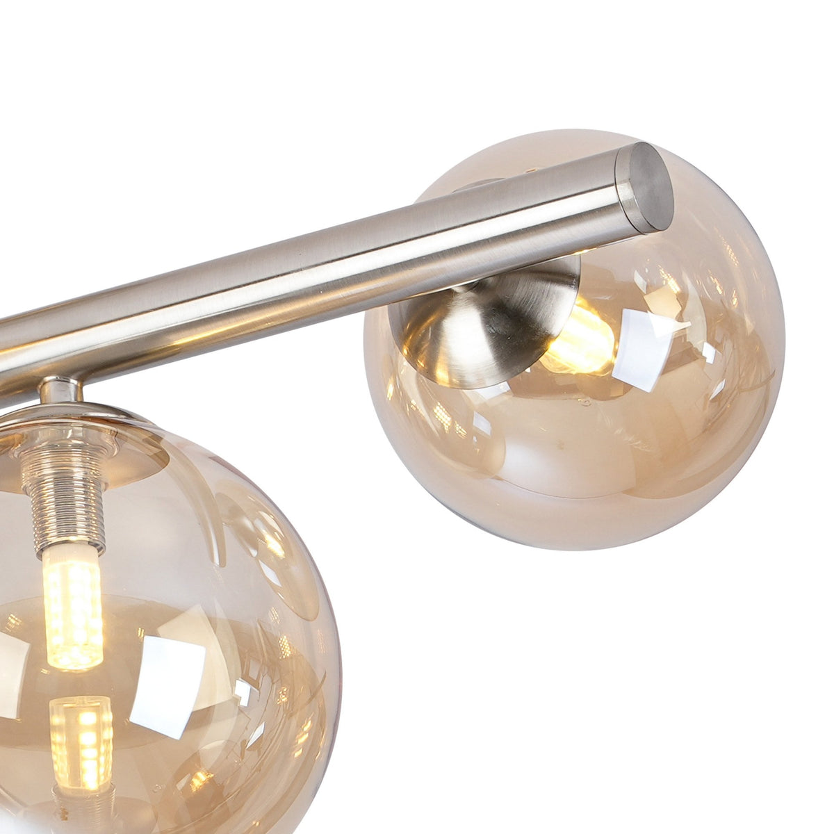 Shute 6lt Semi Flush Ceiling Light in Satin Nickel & Amber Plated Glass