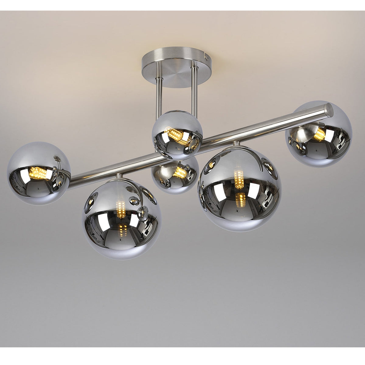 Shute 6lt Semi Flush Ceiling Light Satin Nickel & Chrome Plated Glass