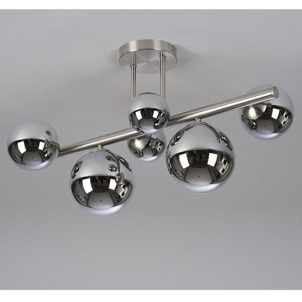 Shute 6lt Semi Flush Ceiling Light in Satin Nickel & Chrome Plated Glass