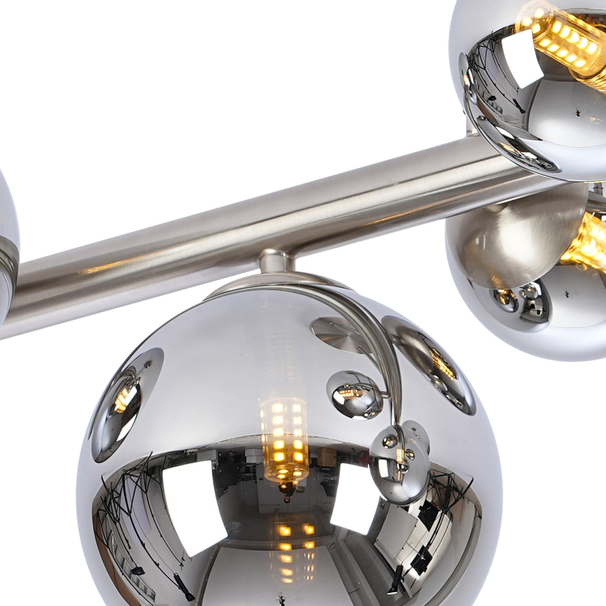 Shute 6lt Semi Flush Ceiling Light in Satin Nickel & Chrome Plated Glass