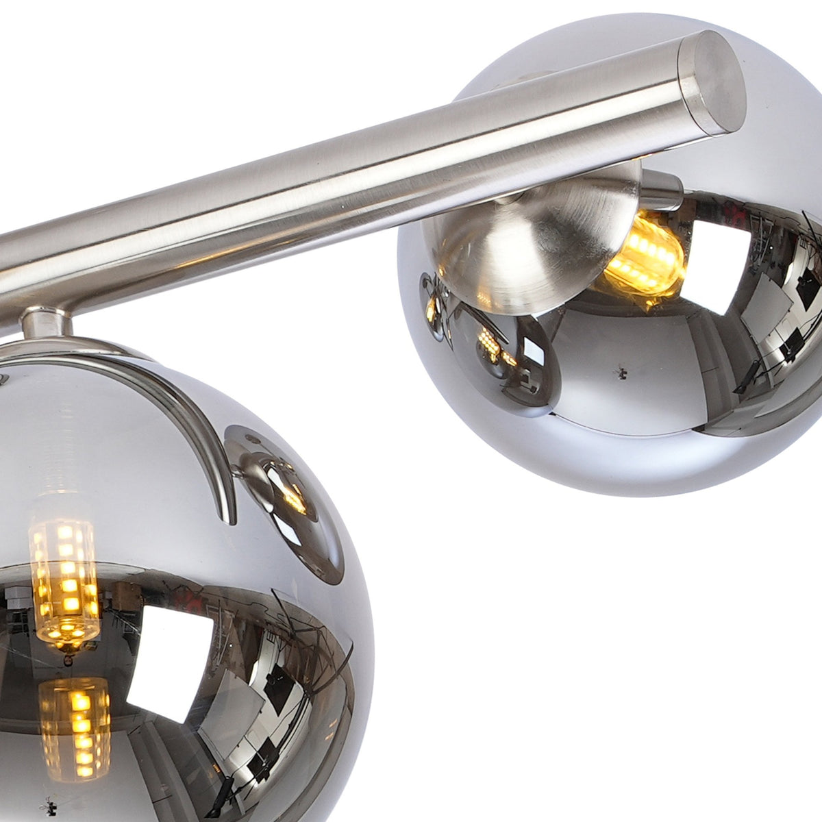 Shute 6lt Semi Flush Ceiling Light in Satin Nickel & Chrome Plated Glass