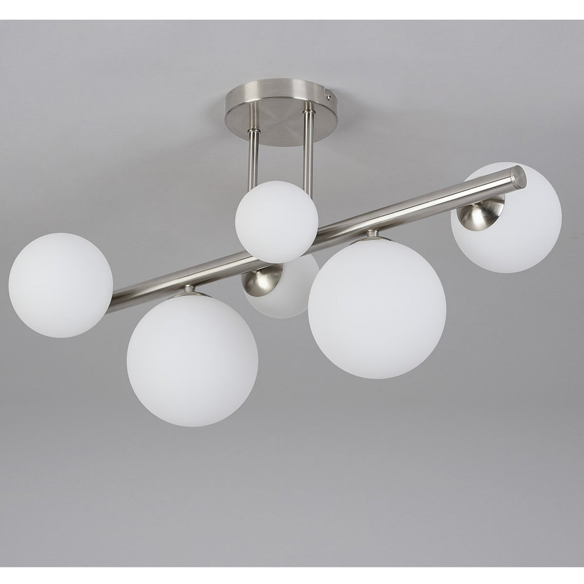 Shute 6lt Semi Flush Ceiling Light in Satin Nickel & Opal Glass