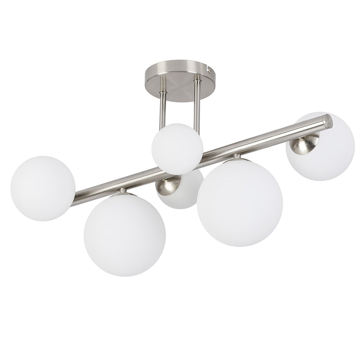 Shute 6lt Semi Flush Ceiling Light in Satin Nickel & Opal Glass