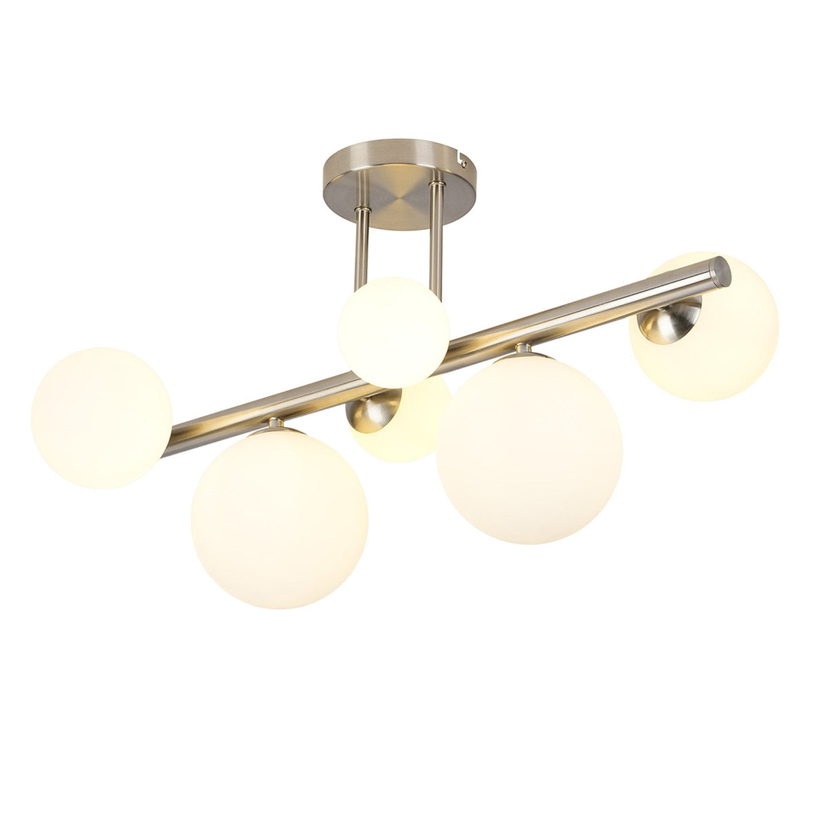 Shute 6lt Semi Flush Ceiling Light in Satin Nickel & Opal Glass