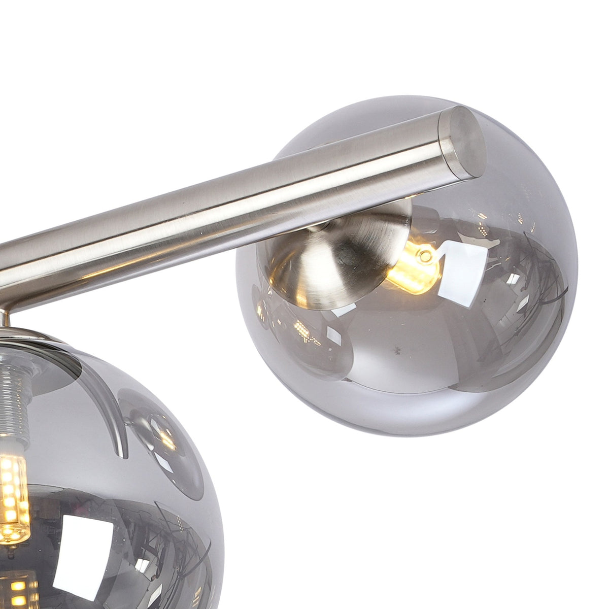 Shute 6lt Semi Flush Ceiling Light in Satin Nickel & Smoked Plated Glass