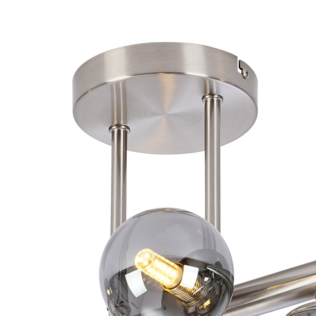 Shute 6lt Semi Flush Ceiling Light in Satin Nickel & Smoked Plated Glass