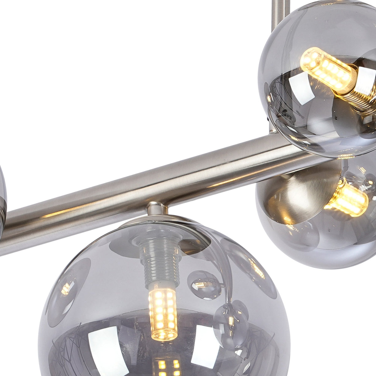 Shute 6lt Semi Flush Ceiling Light in Satin Nickel & Smoked Plated Glass